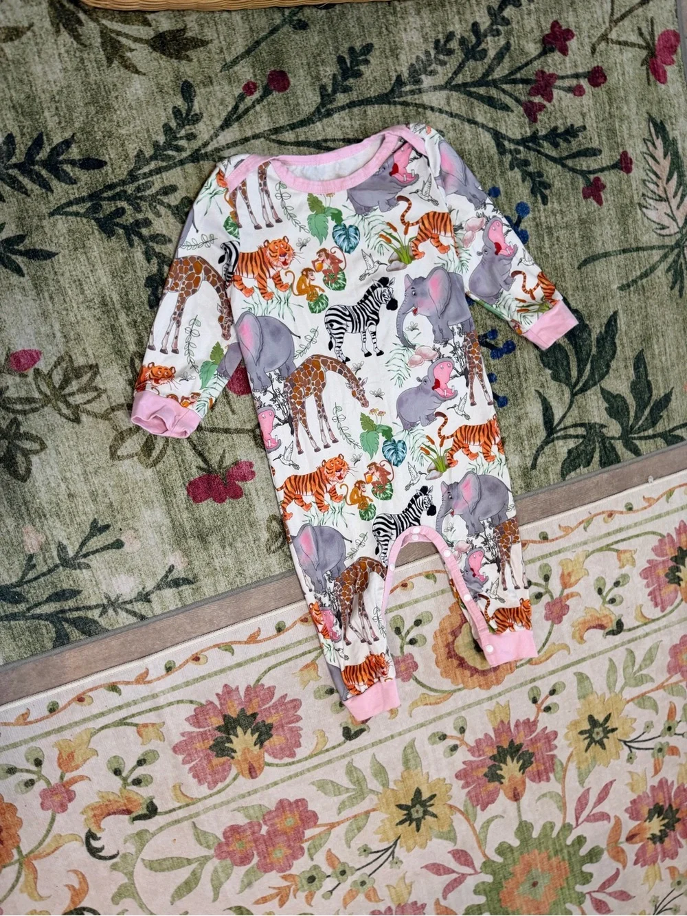 Pink-Trim Safari Animal Print Footie Pajamas for Kids